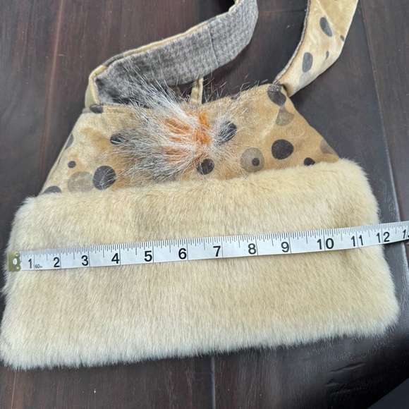 Handmade shabby chic Polka Dot and Cream Shoulder Bag with real fur Y2K - Picture 6 of 7
